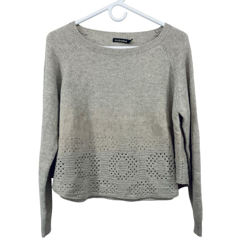 Troubadour Size L Women's Sweater Cream Viscose Wool Cashmere Blend Crochet Boxy